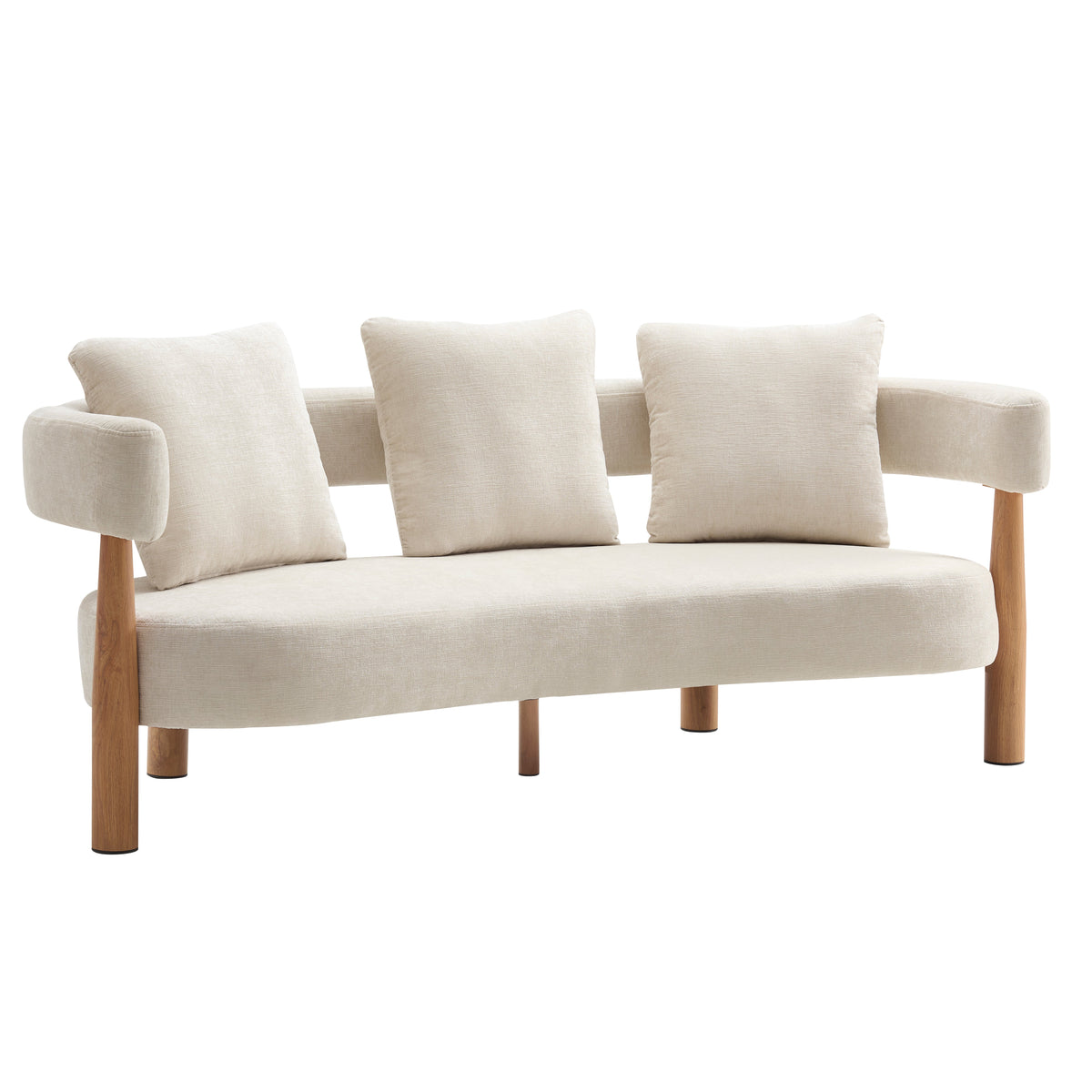 Luxe Curved 3-Seater Chenille Sofa in Beige, product photo