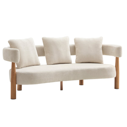Luxe Curved 3-Seater Chenille Sofa in Beige, product photo