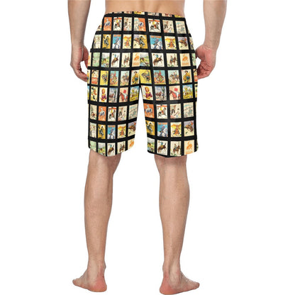 Baha Ranch Vintage Cowboy Collage western men's swim trunk shorts, additional detail