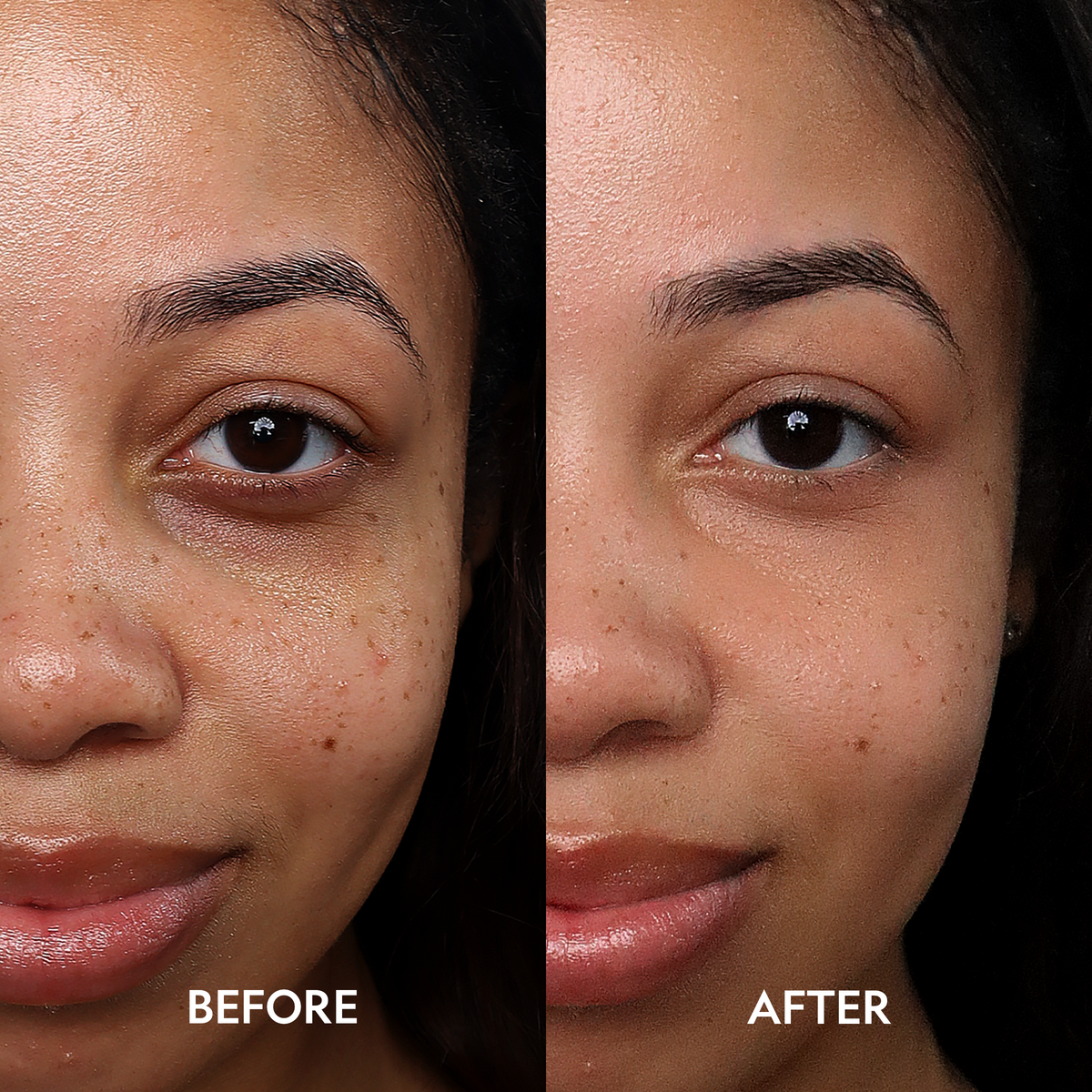 Super Bright Dark Circle Serum Peptide Corrector in Deep, before and after comparison
