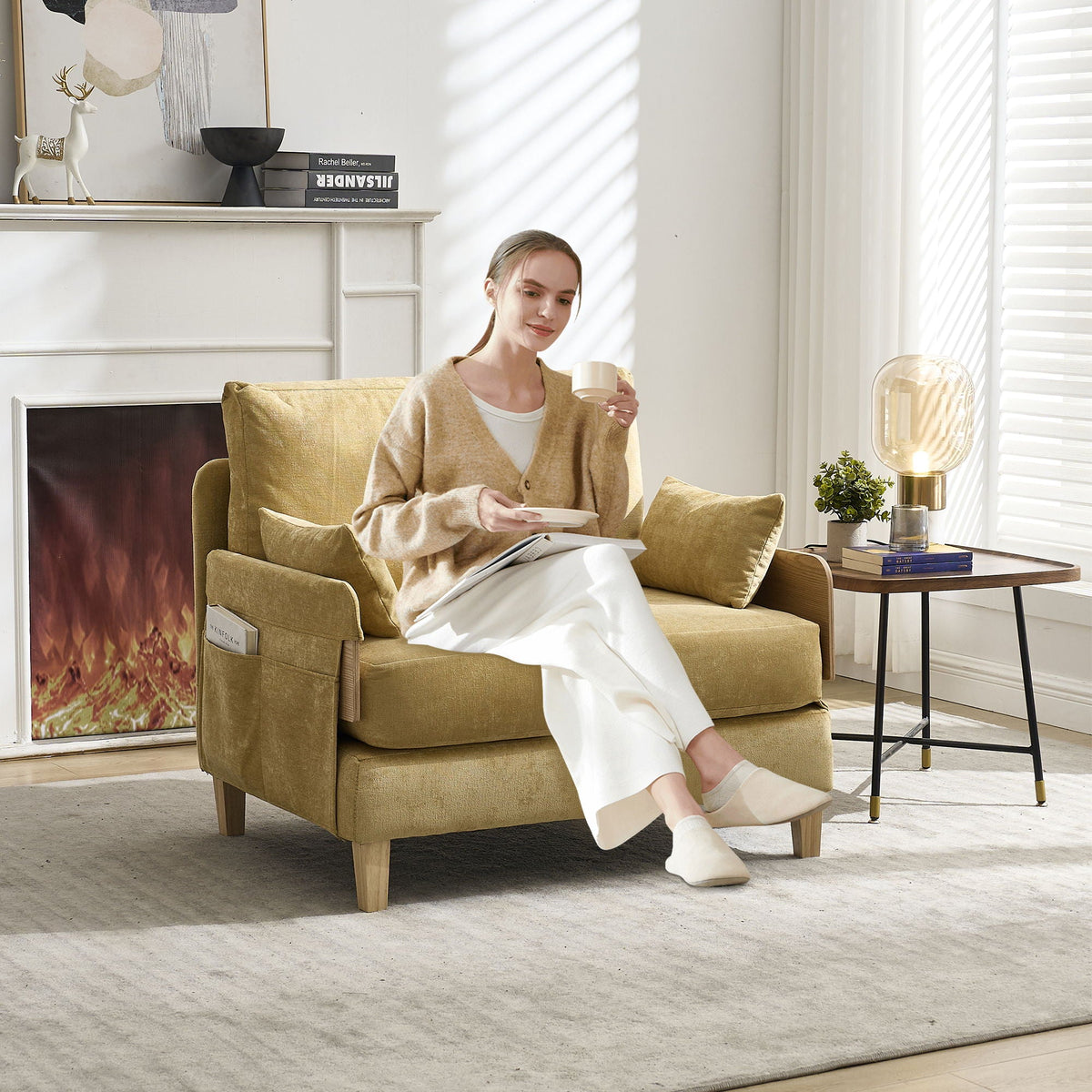 Convertible sofa bed with three lumbar and back support pillows (view 117)