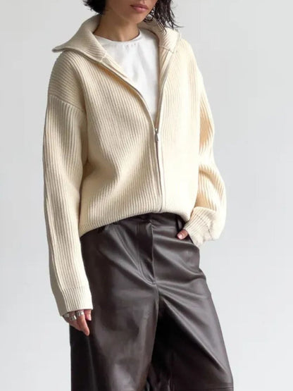Zip-up ribbed knit cardigan, alternate view