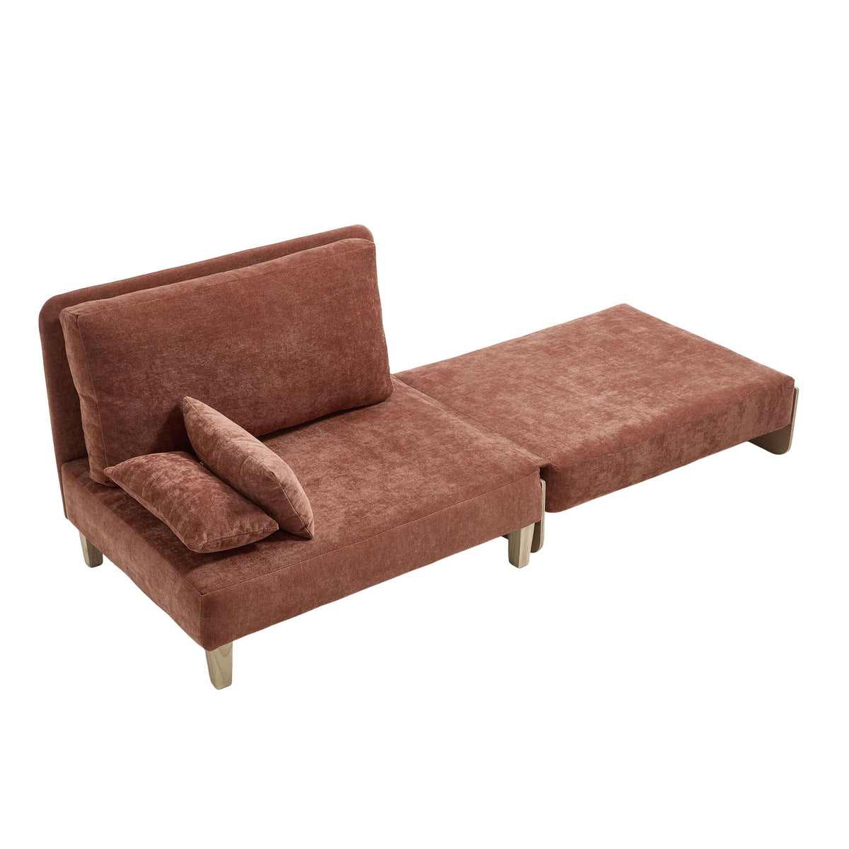 Mid century modern convertible sofa bed in the reclining position (view 4)