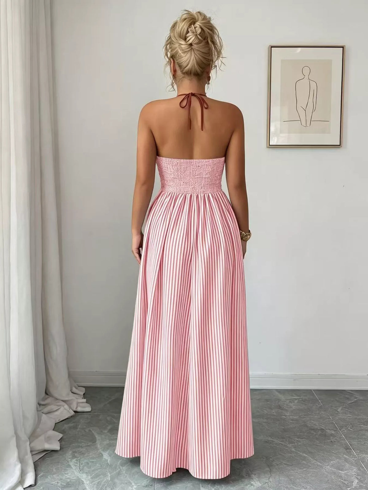 Striped Halter Neck Maxi Dress, styled photo (3)