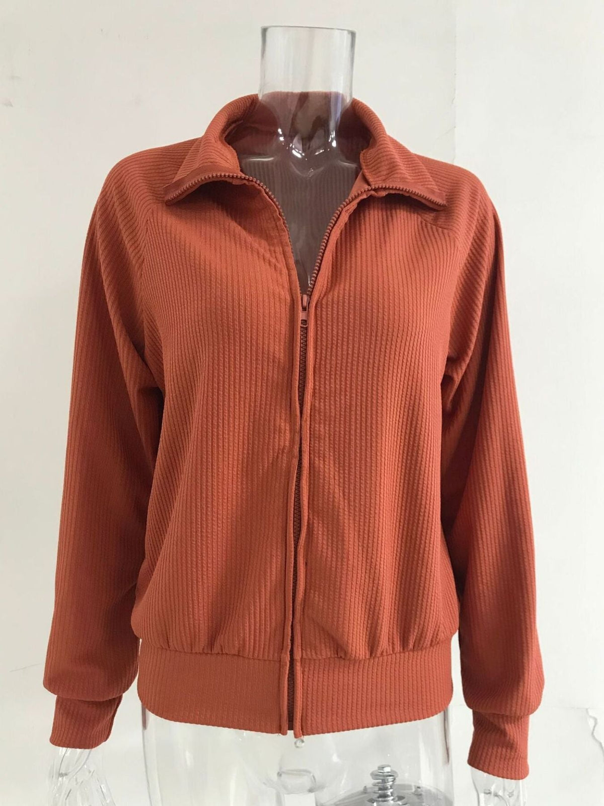 Ribbed Knit Zip-Up Outerwear, alternate view