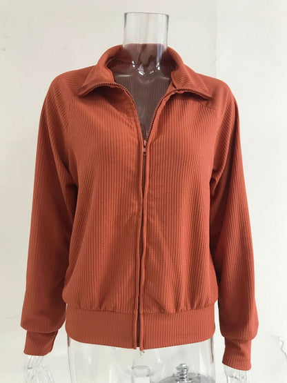 Ribbed Knit Zip-Up Outerwear, alternate view