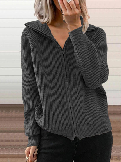 Ribbed Knit Zip-Up Outerwear, alternate view (4)