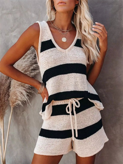 Striped Knit Tank and Shorts Set