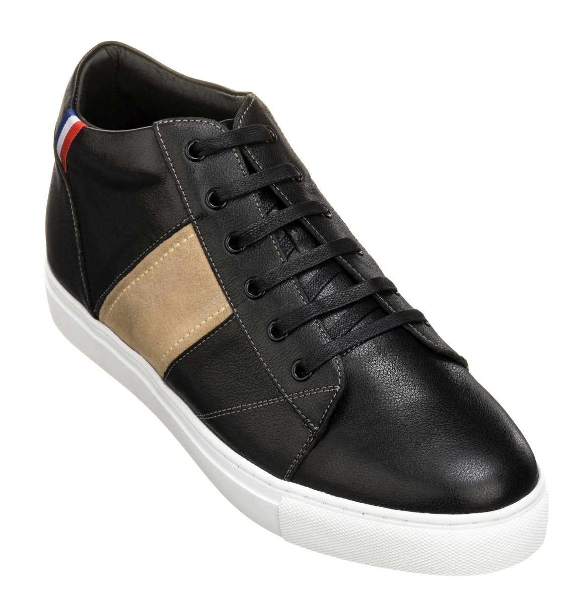 CALTO K53100 black oxhide mid-top elevator sneaker, product photo