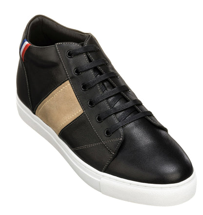 CALTO K53100 black oxhide mid-top elevator sneaker, product photo
