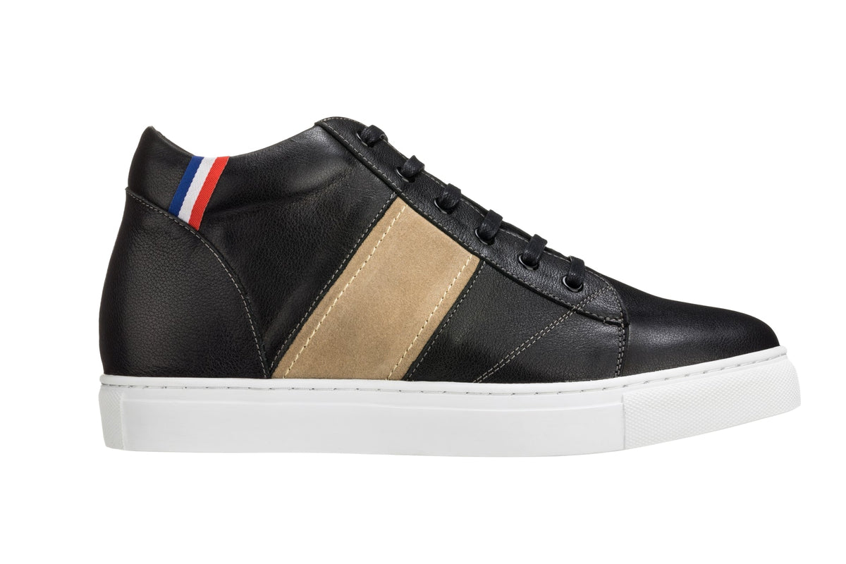 CALTO K53100 black oxhide mid-top elevator sneaker, alternate view