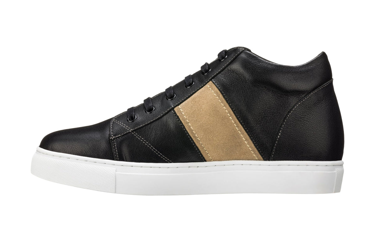 CALTO K53100 black oxhide mid-top elevator sneaker, additional detail