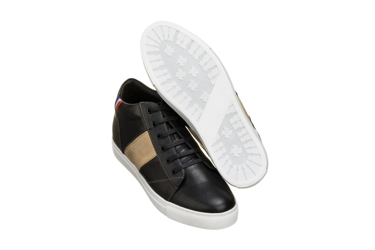 CALTO K53100 black oxhide mid-top elevator sneaker, additional angle