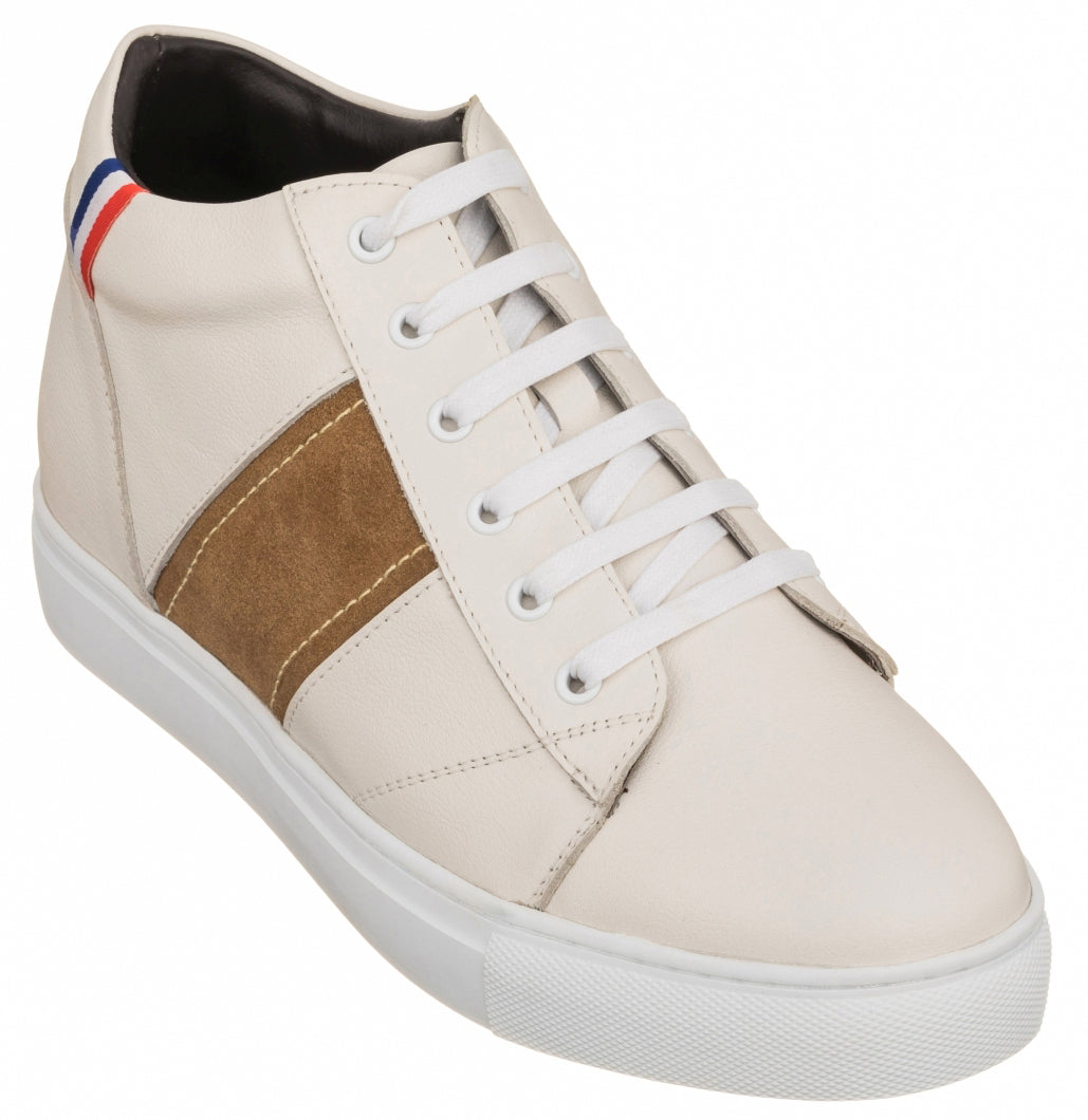 CALTO K53101 beige white oxhide mid-top sneaker, product photo