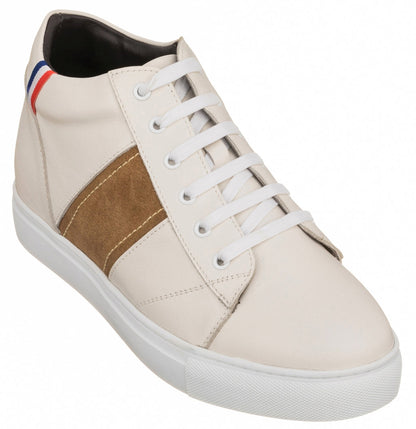 CALTO K53101 beige white oxhide mid-top sneaker, product photo