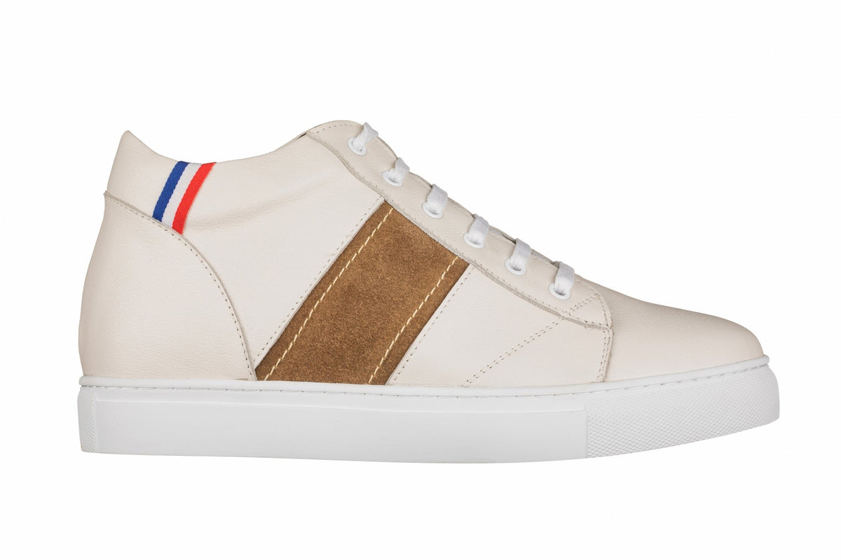 CALTO K53101 beige white oxhide mid-top sneaker, alternate view