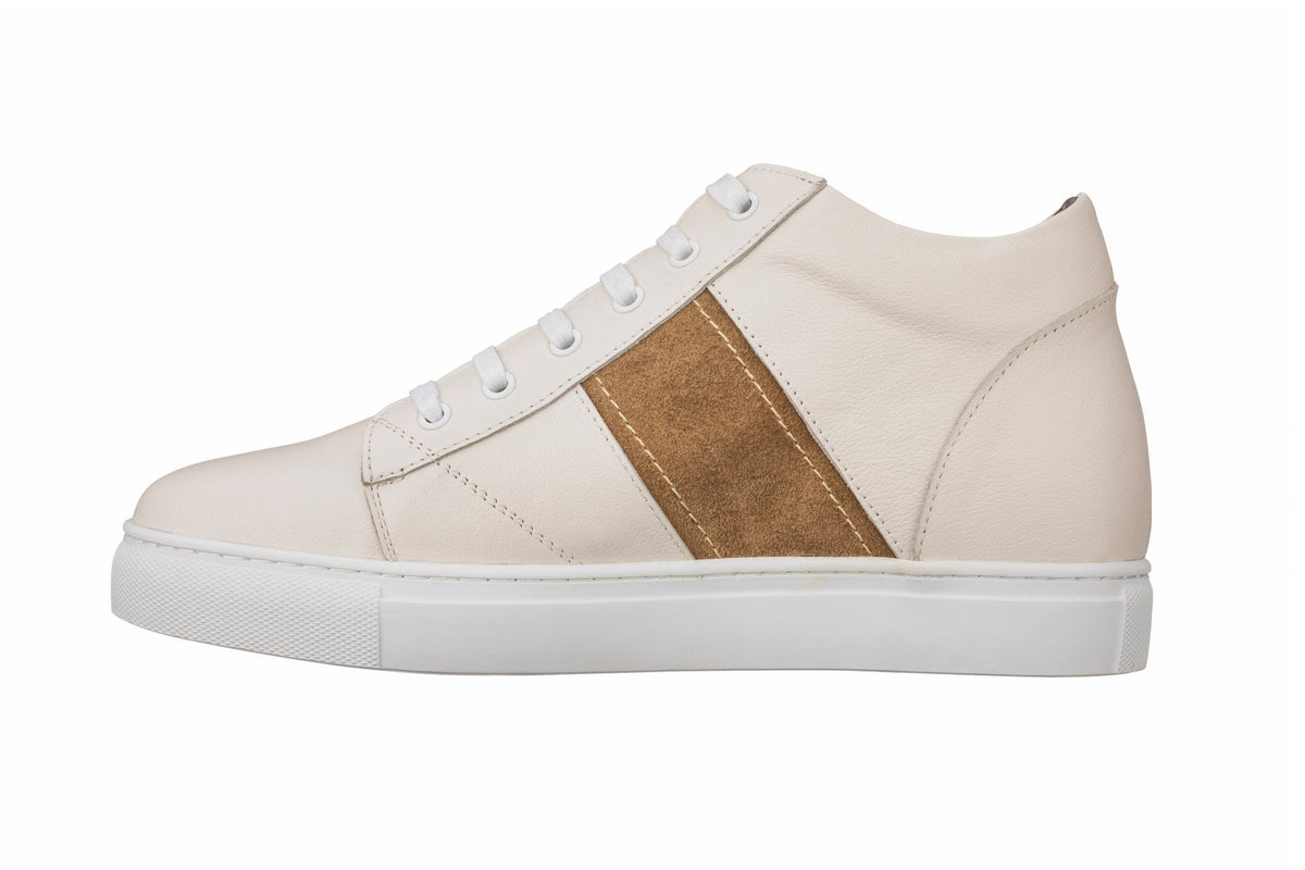 CALTO K53101 beige white oxhide mid-top sneaker, additional detail