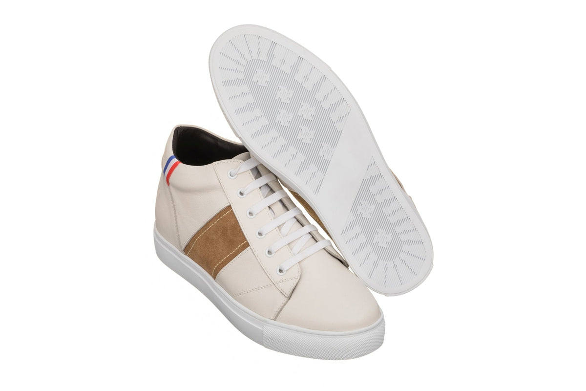 CALTO K53101 beige white oxhide mid-top sneaker, additional angle