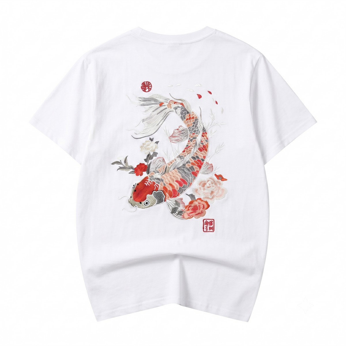 Koi Fish Embroidered Tee in White