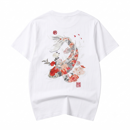 Koi Fish Embroidered Tee in White