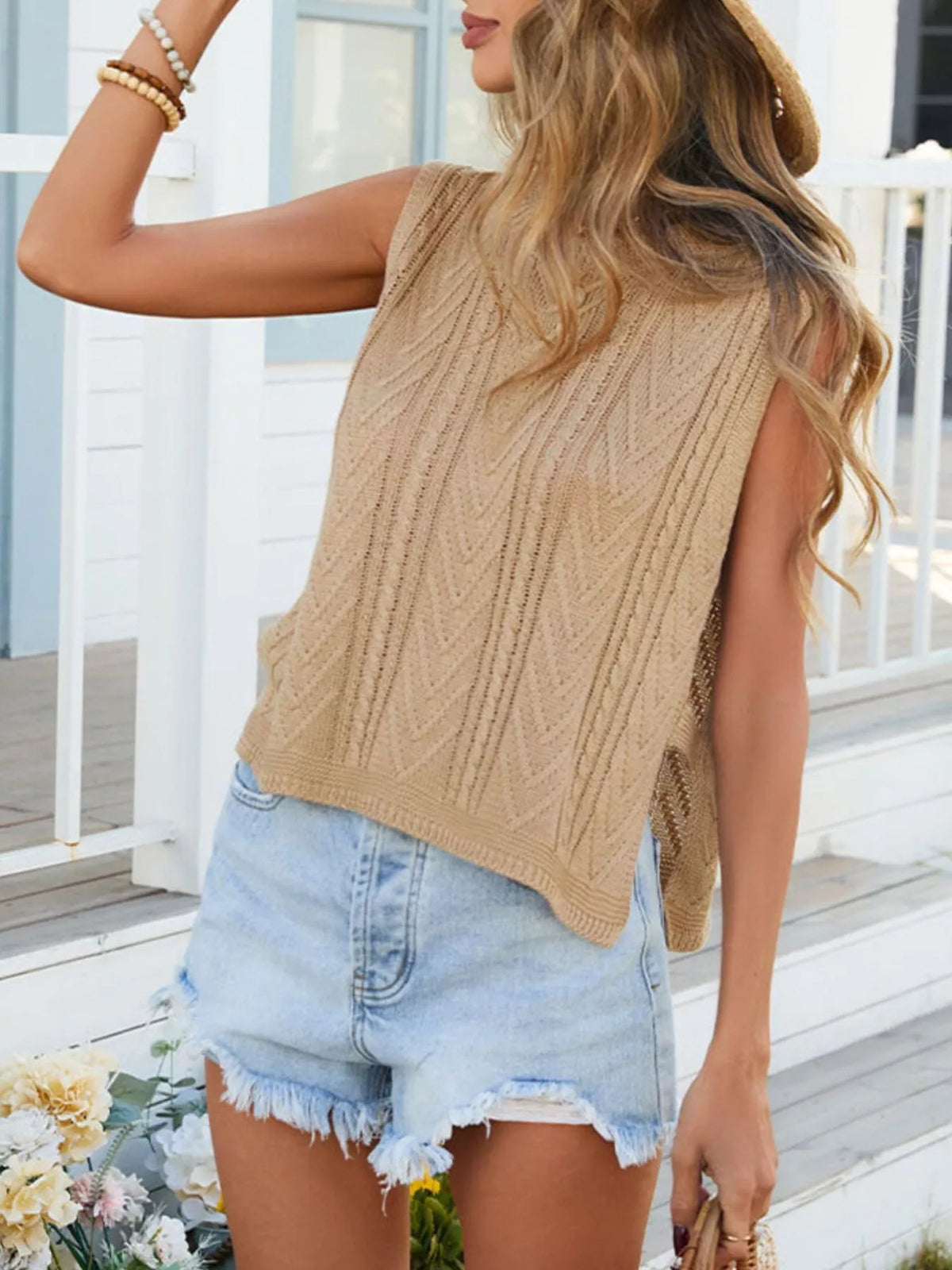 Cable knit round neck sweater vest, additional detail (2)
