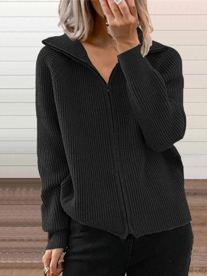 Ribbed Knit Zip-Up Outerwear, styled photo