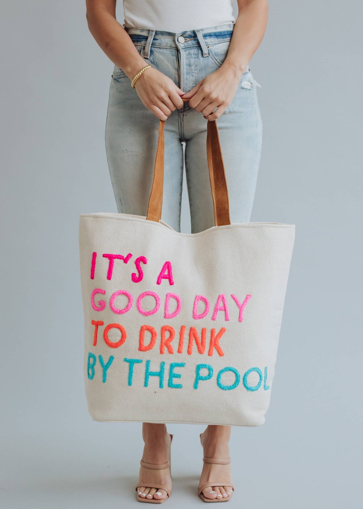 Poolside Bliss Printed Cotton Tote in Cream, additional detail