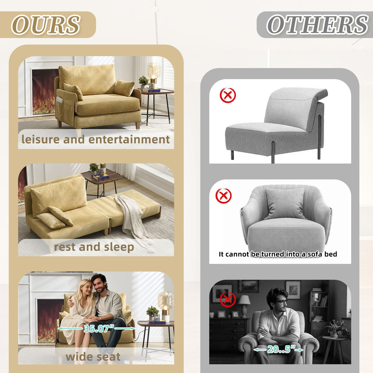 Convertible sleeper sofa bed, seat cushion detail (view 128)