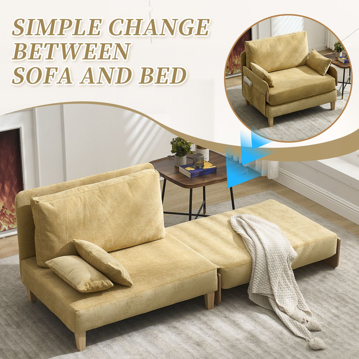 Mid century modern 3-in-1 sofa bed, one of five colorways (view 130)