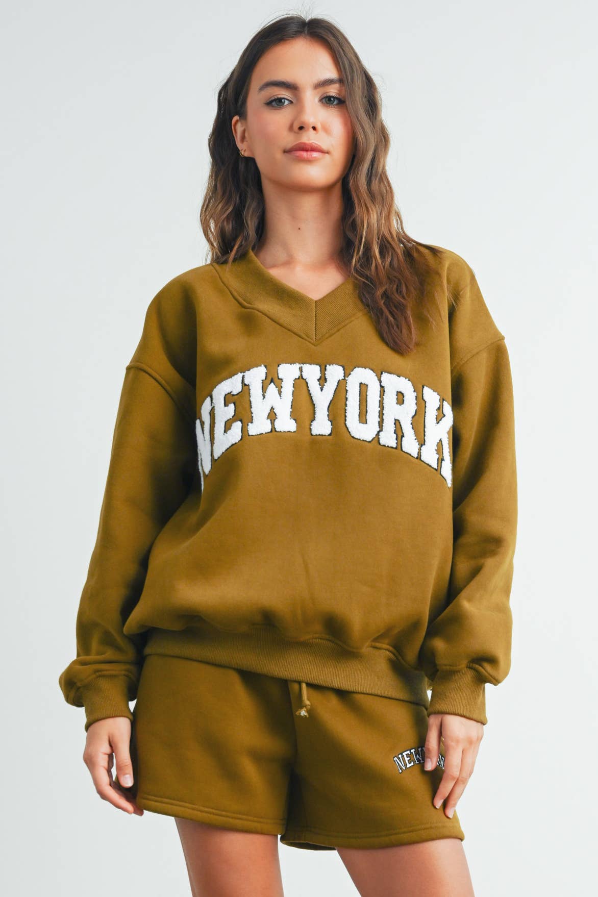 Fitkitty Culture New York V-neck sweatshirt in navy, product view 17