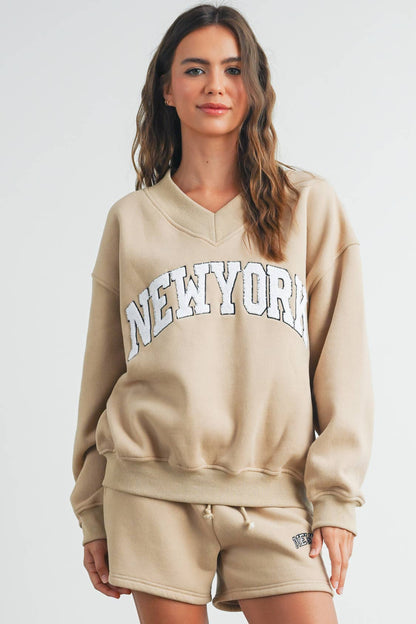 Fitkitty Culture New York V-neck sweatshirt in navy, product view 10