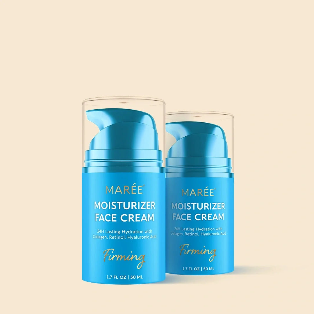 Two bottles of Maré Moisturizer Face Cream on a beige background
