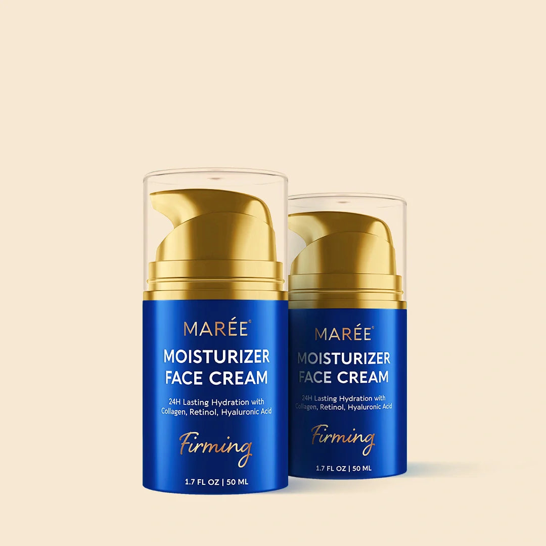 Two bottles of Maré Moisturizer Face Cream on a beige background