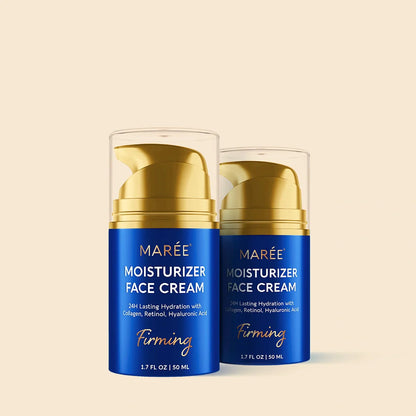 Two bottles of Maré Moisturizer Face Cream on a beige background