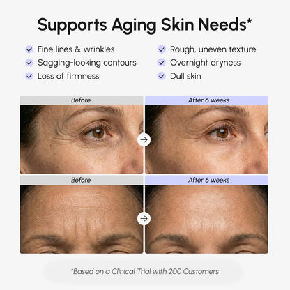 Before and after skin improvement results with text on a blue background