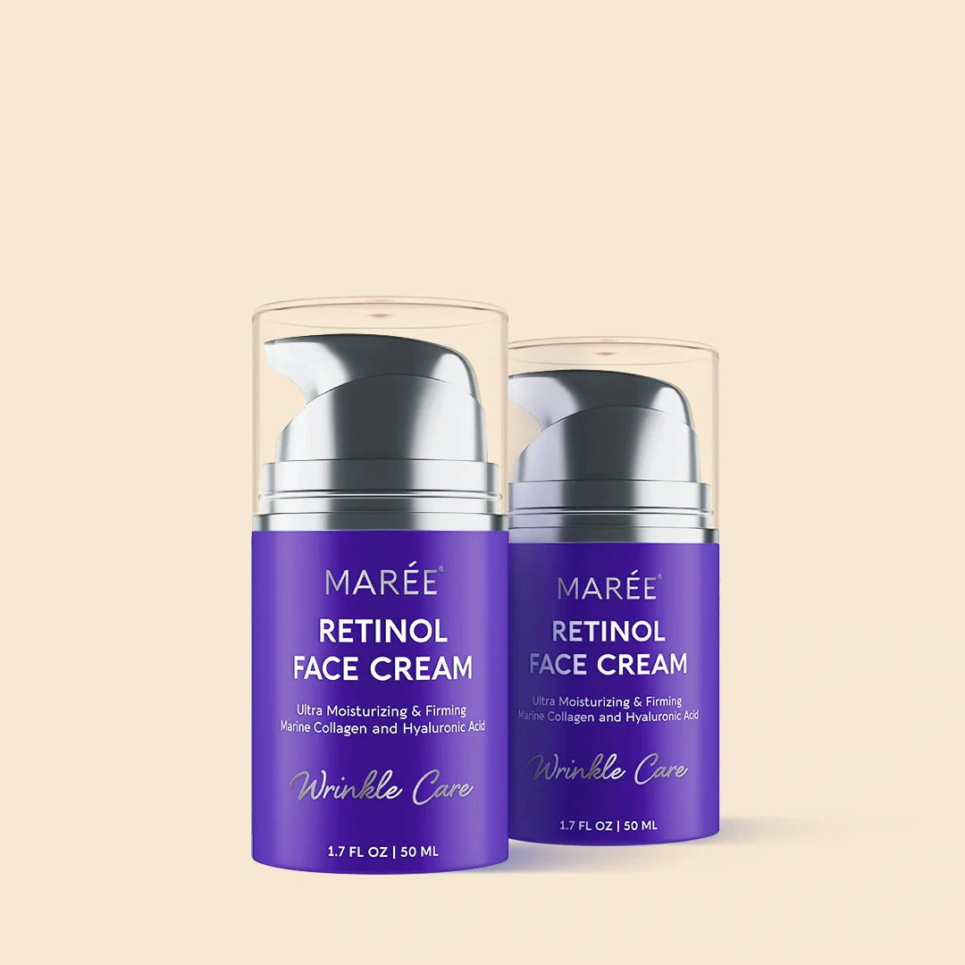 Two bottles of Maree Retinol Face Cream on a beige background