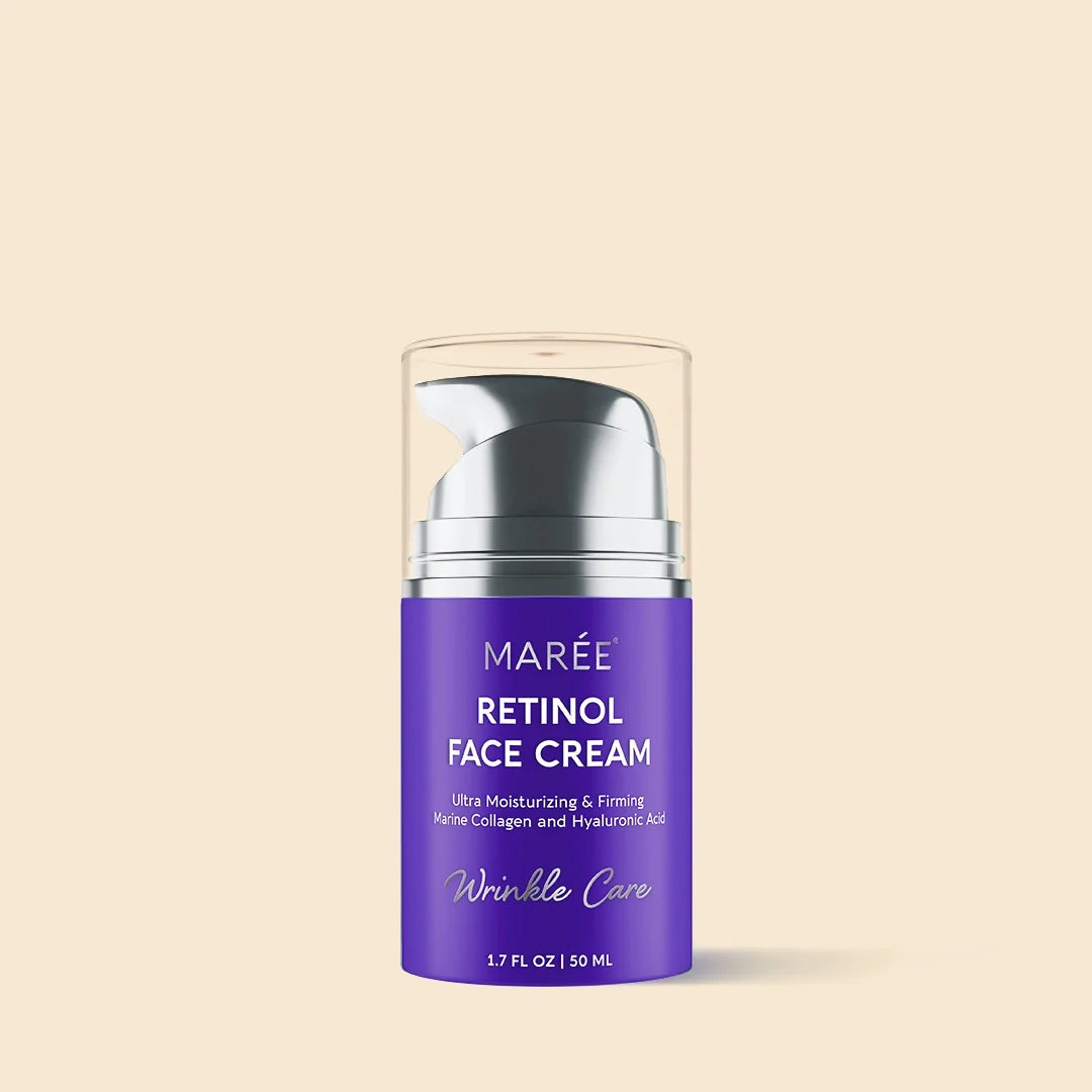 Maree Retinol Face Cream bottle on a beige background