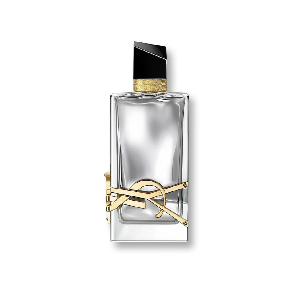 Yves Saint Laurent Libre L'Absolu Platine Parfum bottle with gold accents on a white background
