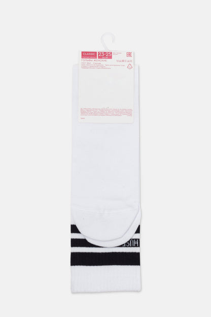 Conte Classic 009 cotton knee highs with ribbed stripes, styled photo