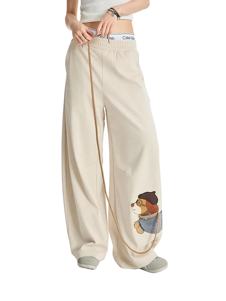 Puppy Embroidery Straight Wide Leg Pants, product photo