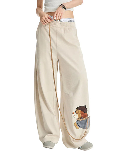 Puppy Embroidery Straight Wide Leg Pants, product photo
