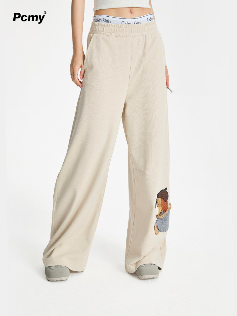 Puppy Embroidery Straight Wide Leg Pants, product photo (2)