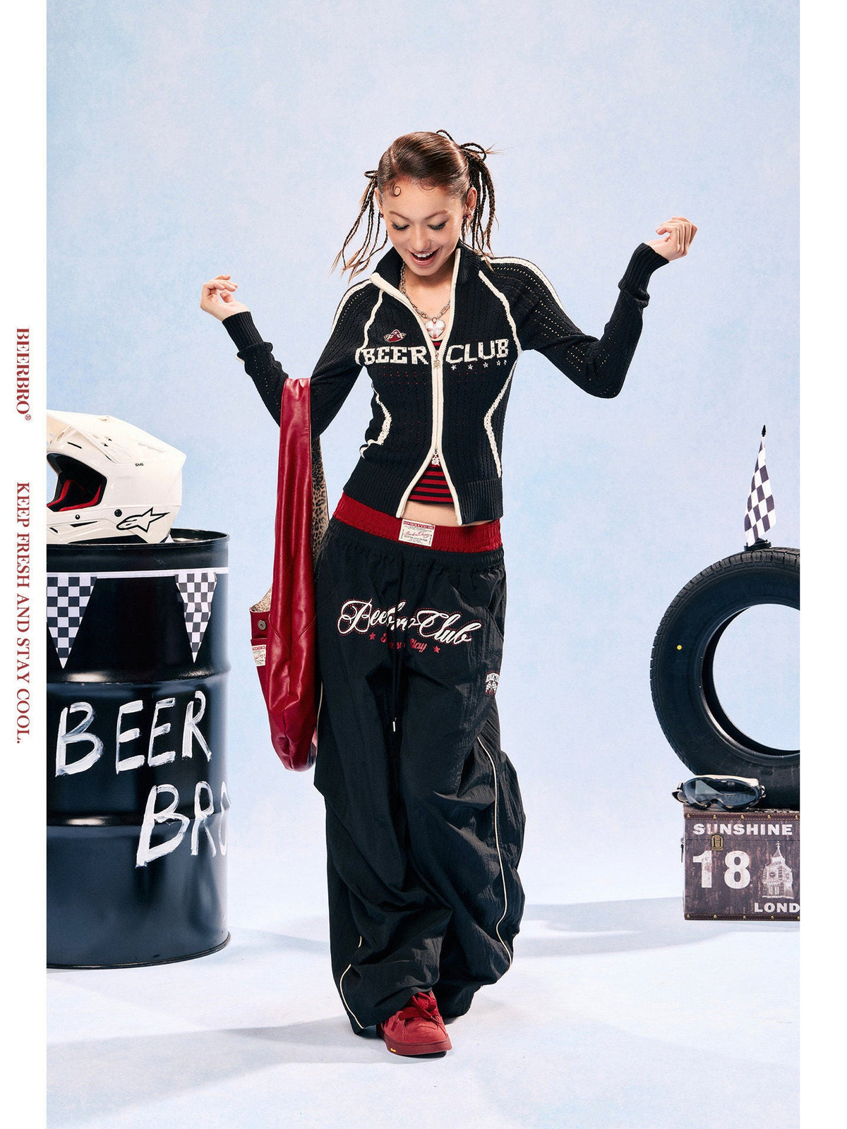 Colorblock double waistband quick-dry wide leg sports pants, alternate view