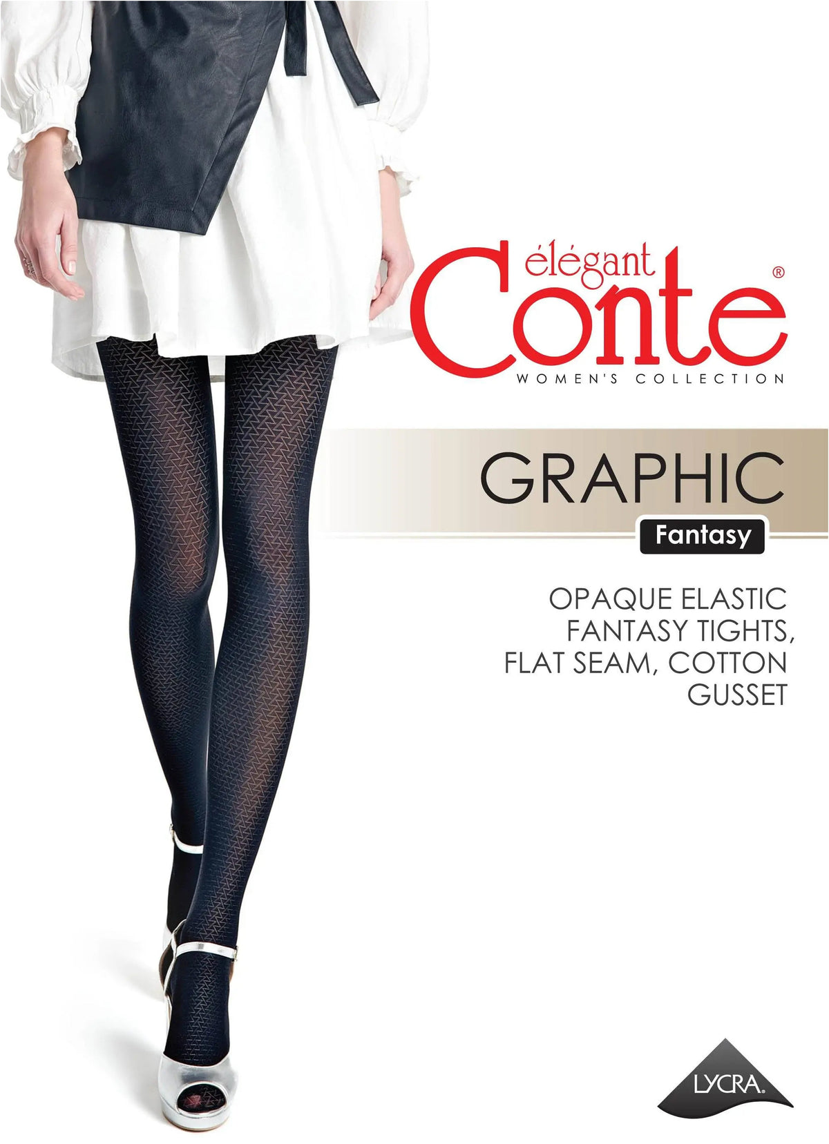 Conte Graphic Fantasy Tights — Geometric Pattern in Nero Black (3)