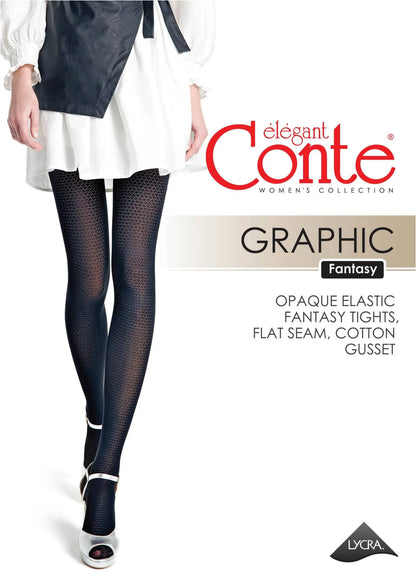 Conte Graphic Fantasy Tights — Geometric Pattern in Nero Black (3)