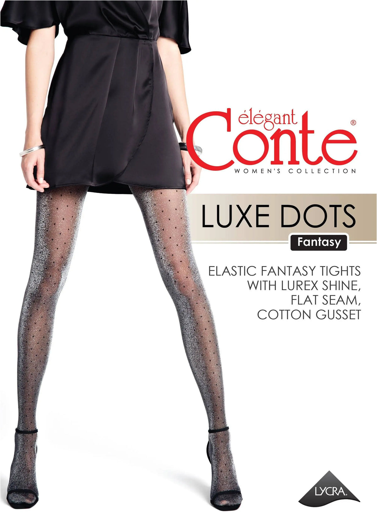 Conte Luxe Dots Fantasy Tights — Lurex and Polka Dots Pattern in Nero Black (3)