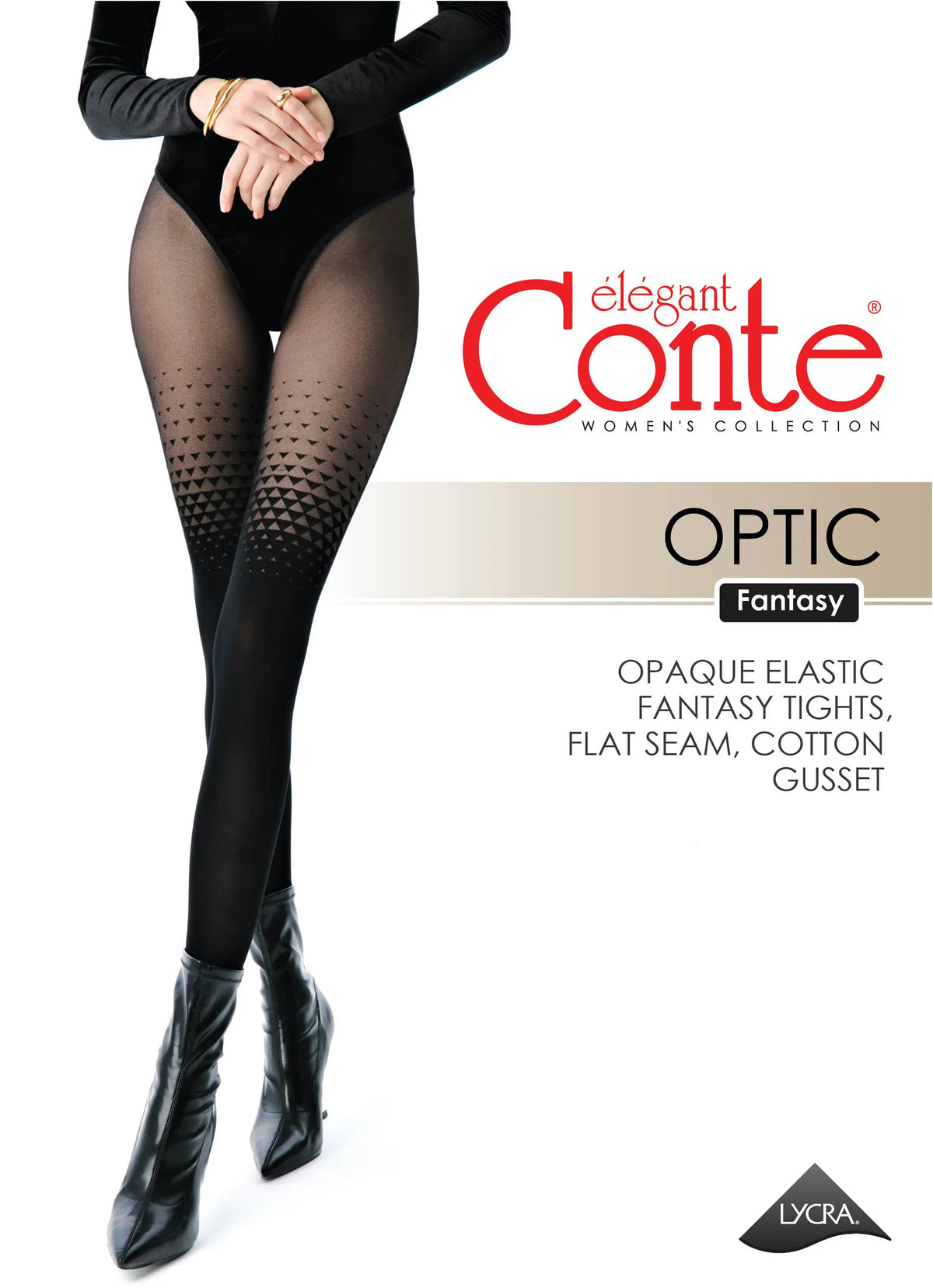 Conte Optic Fantasy Tights — Imitation Overknees in Nero Black, styled photo