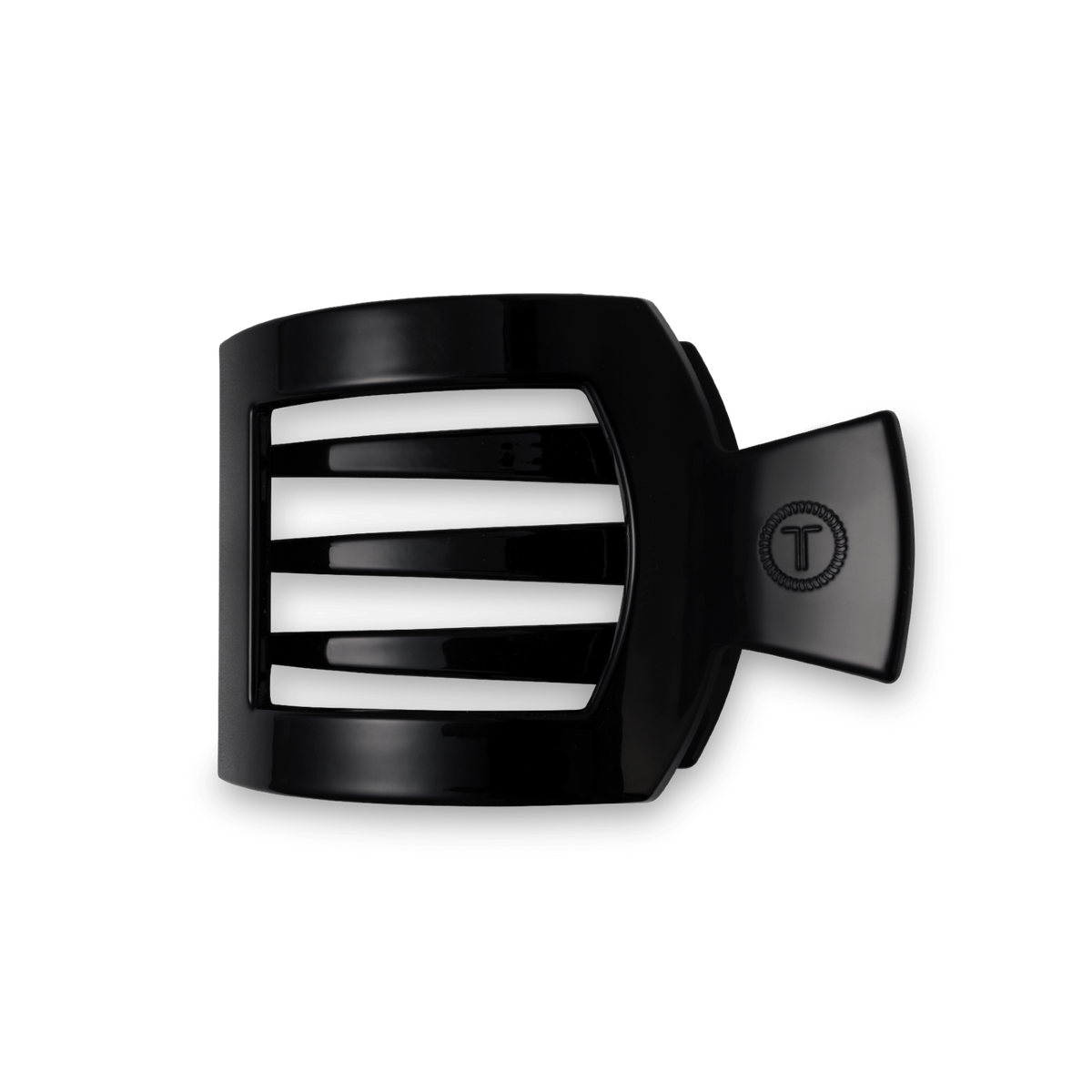 TELETIES Jet Black medium flat square hair clip on a white background