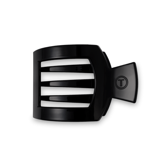 TELETIES Jet Black medium flat square hair clip on a white background