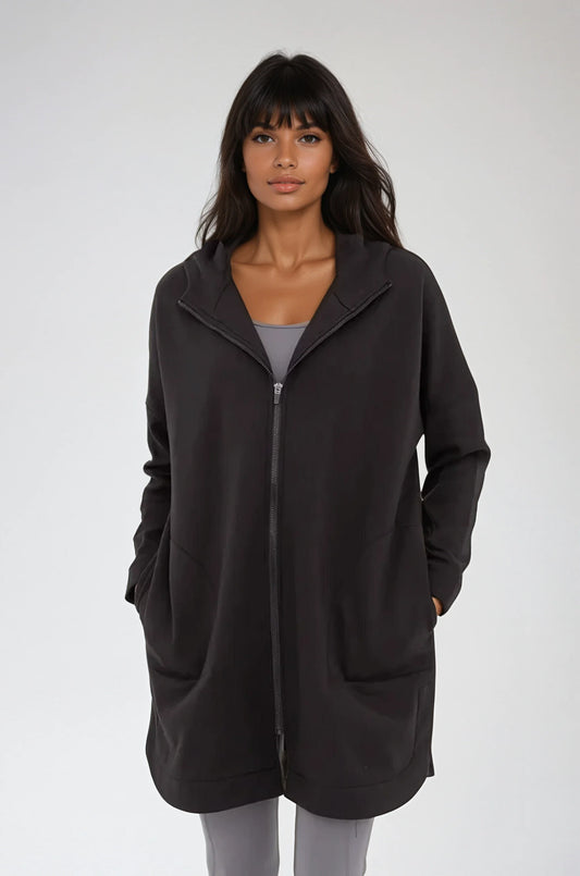Fitkitty Culture Cozy Comfort zip-up hoodie jacket in black, product view 2